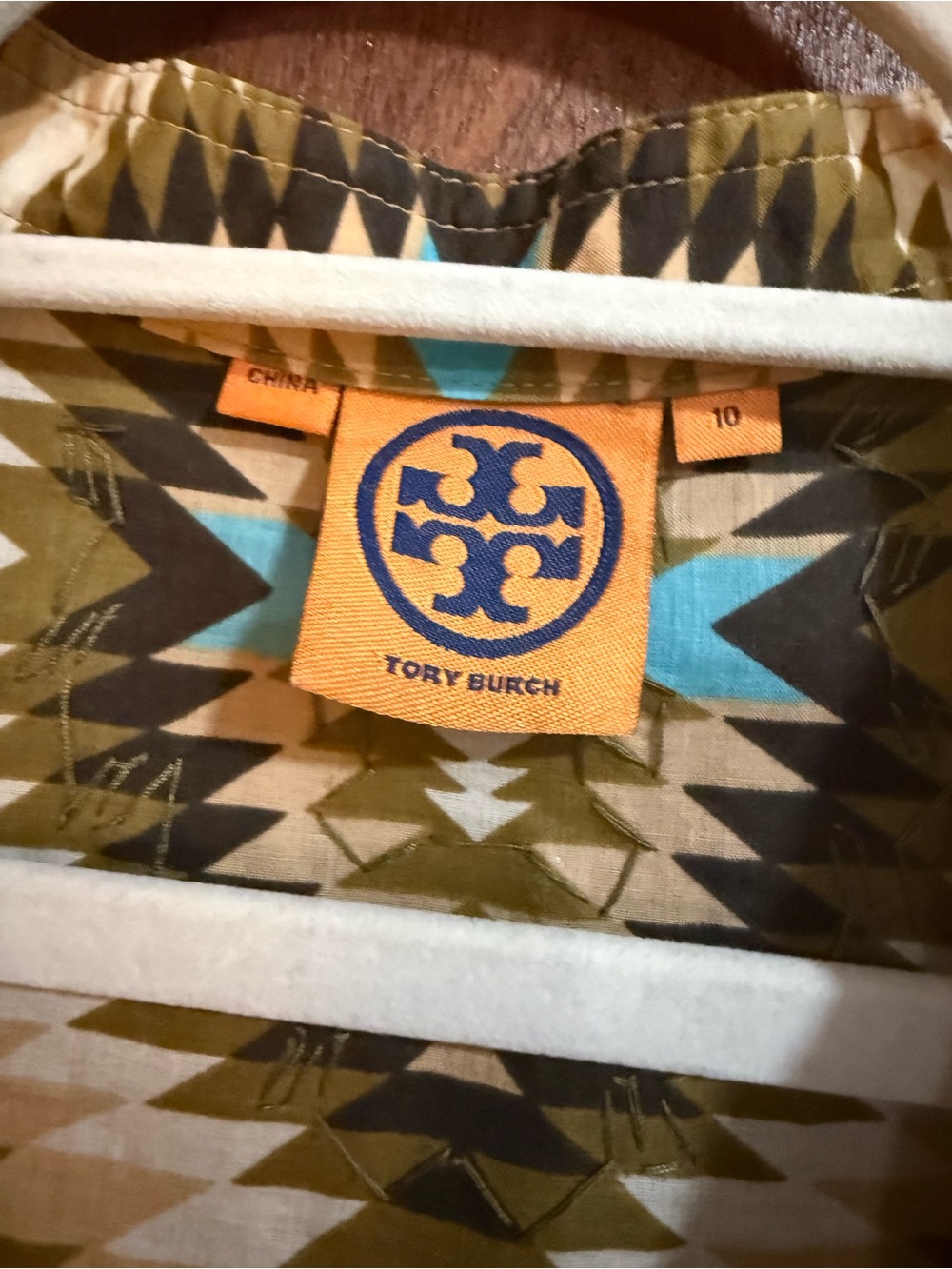 Tory Burch Geometric Print Embellished Cotton Tunic Top Size 10 - Picture 5 of 9